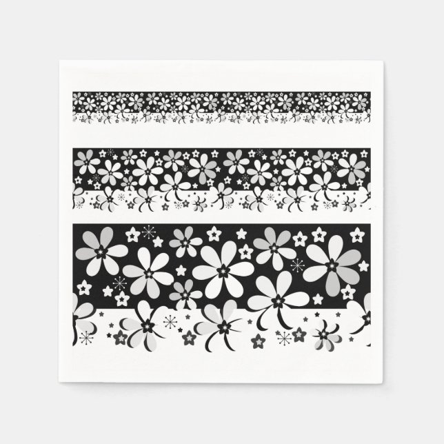 Serviette En Papier Floral noir et blanc (Devant)