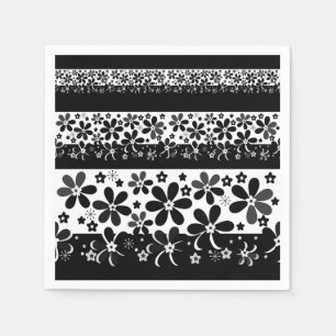 Serviette En Papier Floral noir et blanc