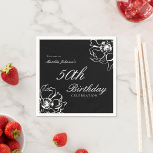 Serviette En Papier Floral noir et blanc 50e anniversaire