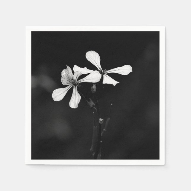 Serviette En Papier floral noir et blanc minimal (Devant)