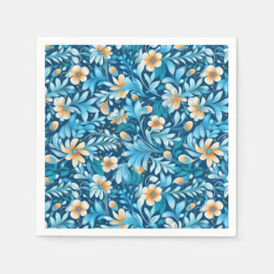 Serviette En Papier Floral orange bleu rustique