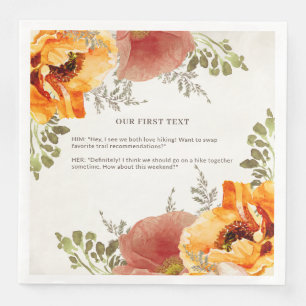Serviette En Papier Floral Orange Brûlé Notre Premier Mariage De Texte
