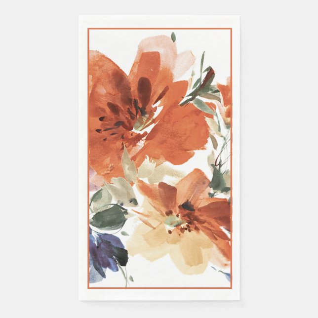 Serviette En Papier Floral orange et bleu (Devant)