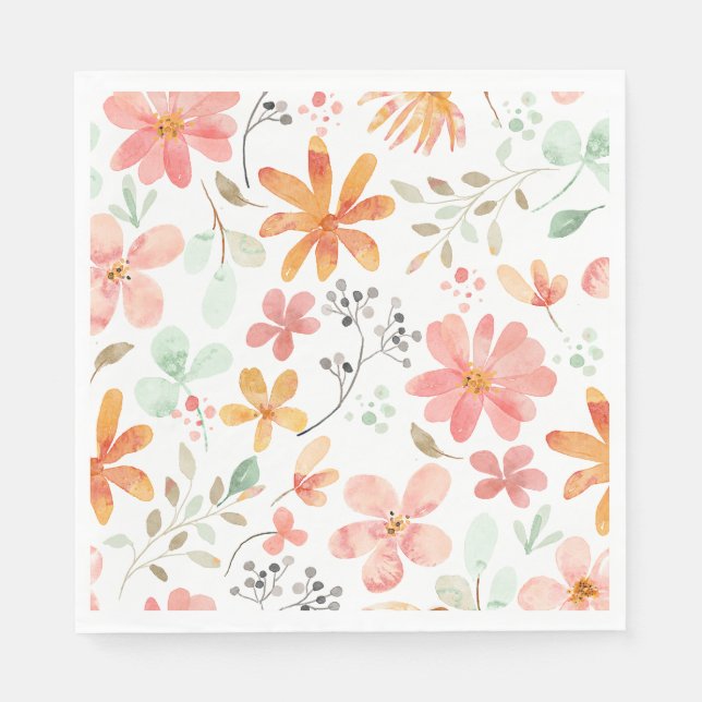 Serviette En Papier Floral Pastel Motif Tranquillité (Devant)