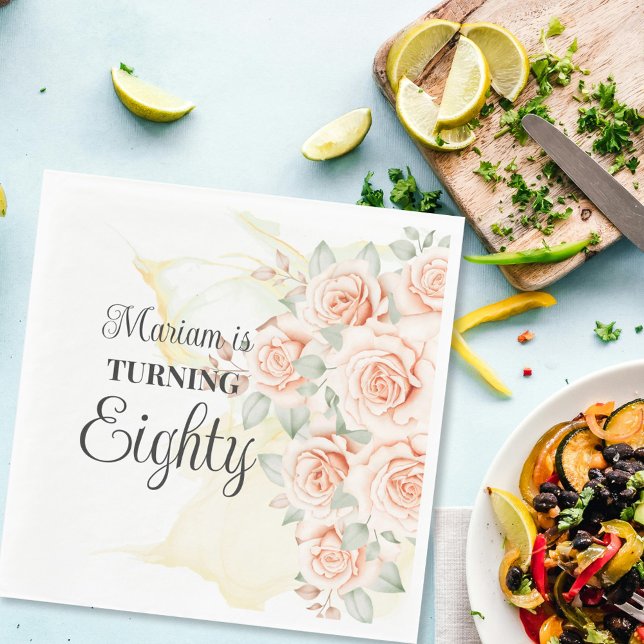 Serviette En Papier Floral Peint 80e anniversaire (Créateur téléchargé)