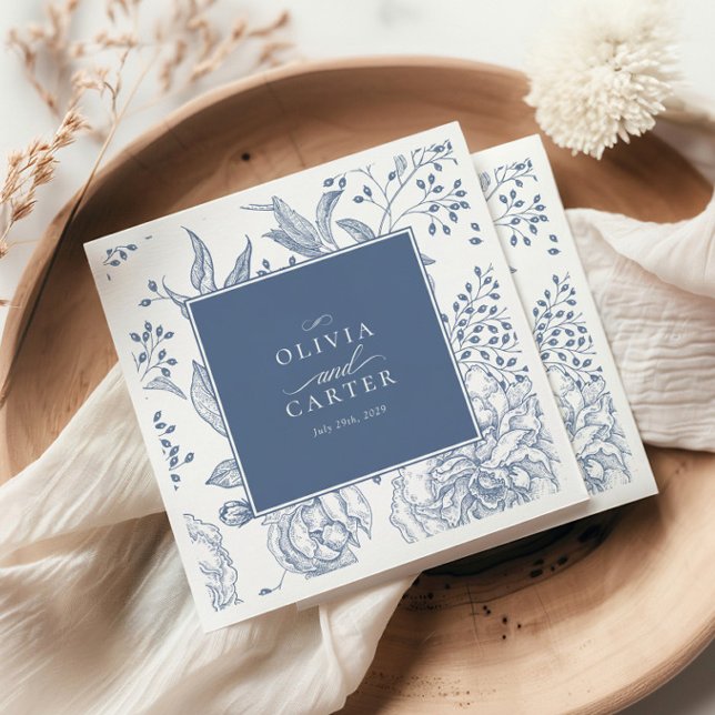Serviette En Papier Floral Périwinkle Élégant Mariage bleu (Créateur téléchargé)