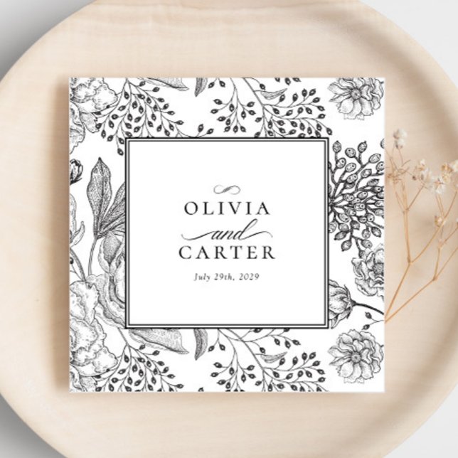 Serviette En Papier Floral Périwinkle Élégant Mariage noir (Créateur téléchargé)