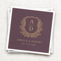 Floral Plum Purple Gold Crest Mariage Monogramme