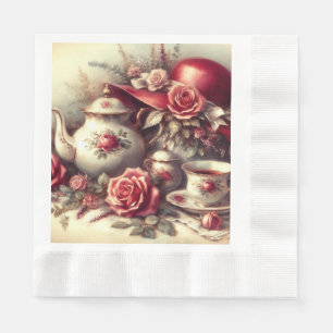 Serviette en papier floral pour thé à la rouge élé