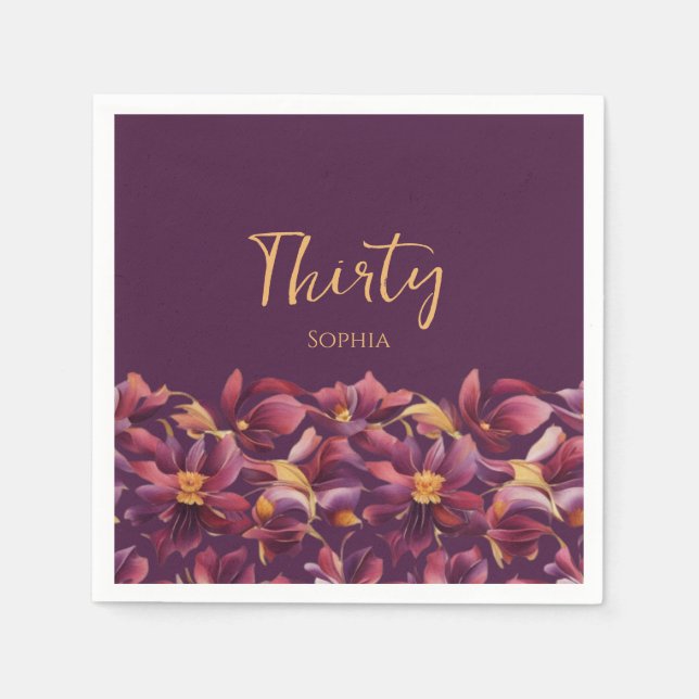 Serviette En Papier Floral pourpre- (Devant)
