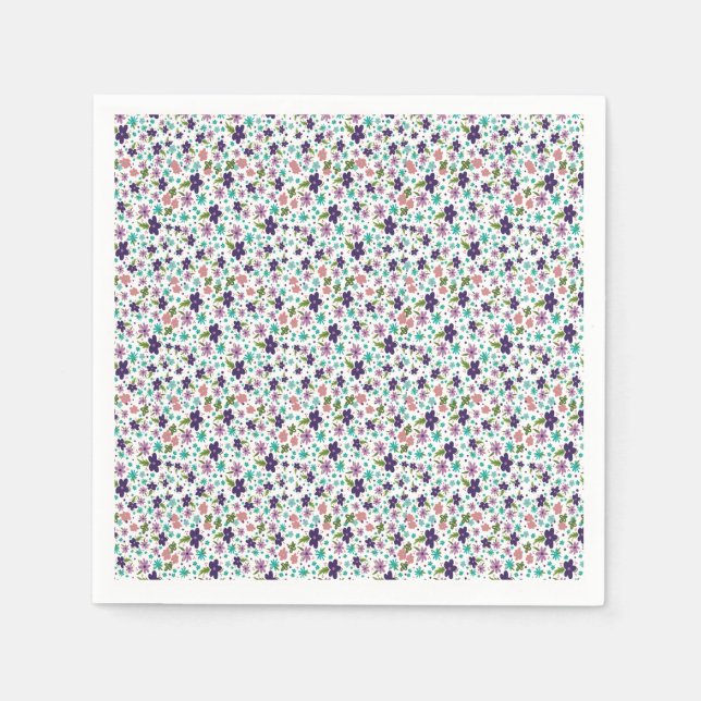 Serviette En Papier Floral pourpre et Turquoise (Devant)