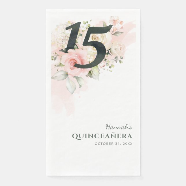 Serviette En Papier Floral Quinceanera Rose 15ème anniversaire (Devant)