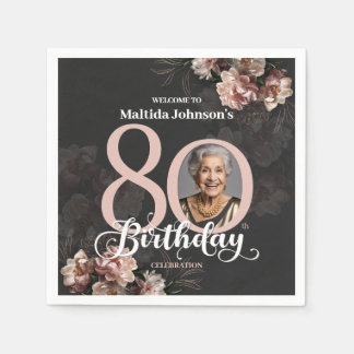 Serviette En Papier Floral rose 80e anniversaire