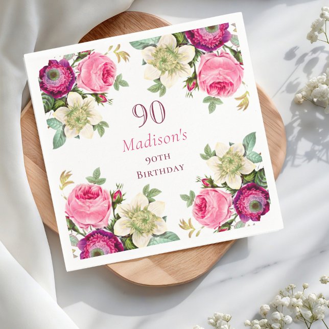 Serviette En Papier Floral rose 90e anniversaire (Créateur téléchargé)