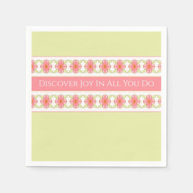 Serviette En Papier Floral Rose Avec Vert Clair (Devant)