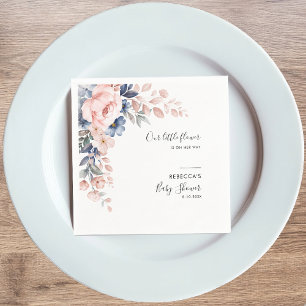 Serviette En Papier Floral rose bleu Fleurs Baby shower d'aquarelle
