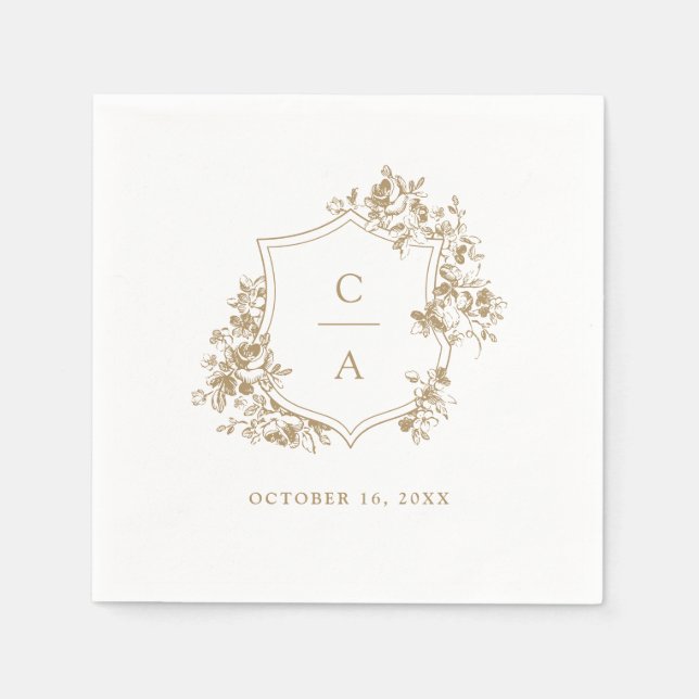 Serviette En Papier Floral Rose Botanique Mariage Crest Napkin (Devant)