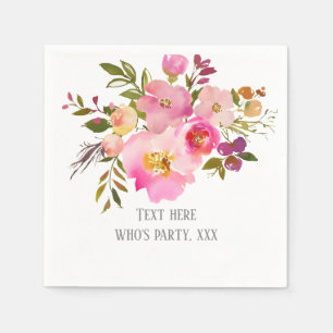 Serviette En Papier floral rose, doux, floral romantique,