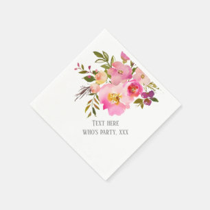 Serviette En Papier floral rose, doux, floral romantique,