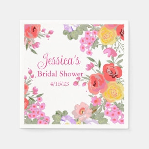 Serviette En Papier Floral Rose Garden Flowers Nom Fête des mariées