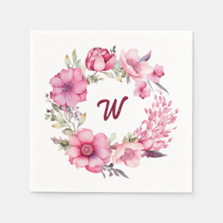 Serviette En Papier Floral rose Monogramme initial