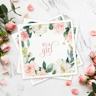 Serviette En Papier Floral rose vif C'est un Baby shower féminin