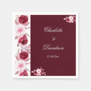 Serviette En Papier Floral rouge Bourgogne bleu rose Mariage d'aquarel