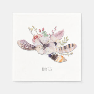 Serviette En Papier Floral Rustique & Plumes Boho Chic Custom Party