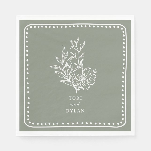 Serviette En Papier Floral Sage Green Bouquet Mariage (Devant)