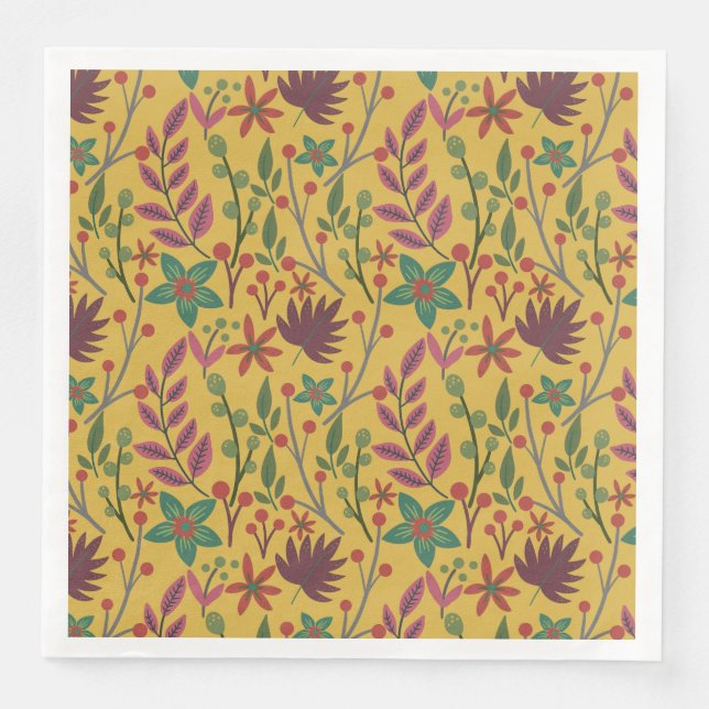Serviette En Papier Floral sans couture motif fleurs jaunes et feuille (Devant)