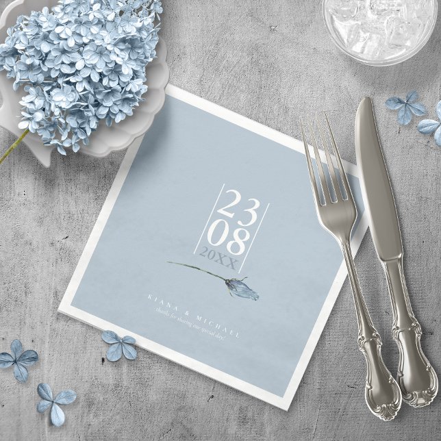 Serviette En Papier Floral Sparkles Mariage Date Dusty Blue ID889 (Créateur téléchargé)