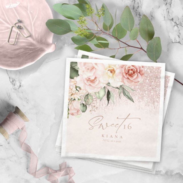 Serviette En Papier Floral Sparkles Sweet sixteen Rose Gold ID912 (Créateur téléchargé)