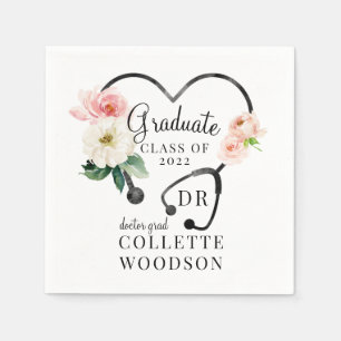Serviette En Papier Floral Stethoscope Docteur Graduation Année