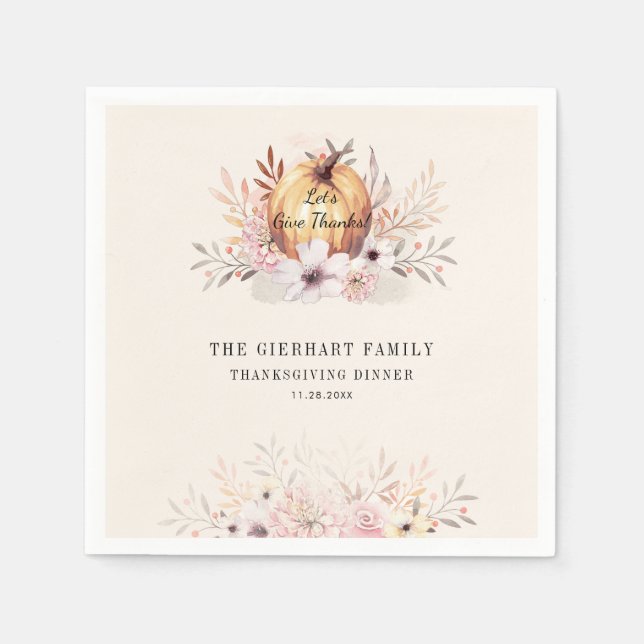 Serviette En Papier Floral Thanksgiving Family Dinner Paper (Devant)