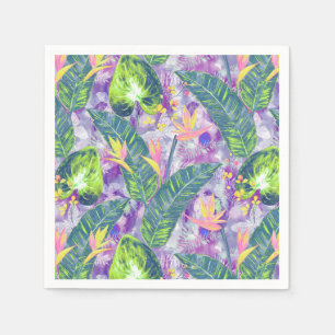 Serviette En Papier Floral tropical, Botanique, lilas, vert, rose, fl