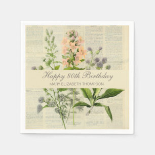 Serviette En Papier Floral vintage 80e anniversaire