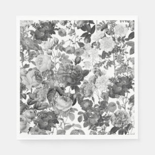 Serviette En Papier Floral Vintage noir blanc