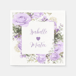 Serviette En Papier Floral violet et blanc Mariage personnalisé