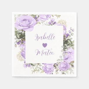 Serviette En Papier Floral violet et blanc Mariage personnalisé