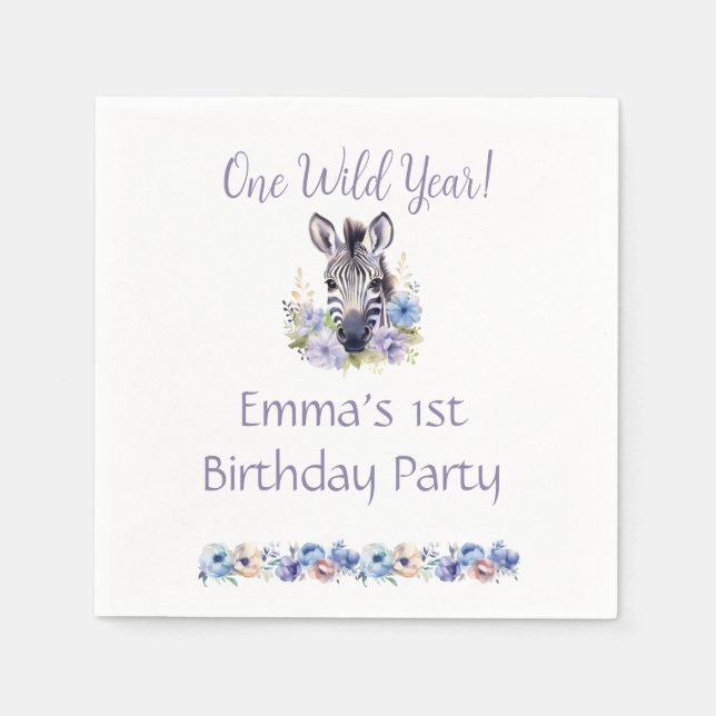 Serviette En Papier Floral Zebra Anniversaire (Devant)