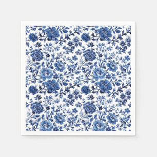 Serviette en papier florale aquarelle toile bleu b
