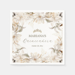 Serviette En Papier Florales d'hiver en argent blanc Quinceañera