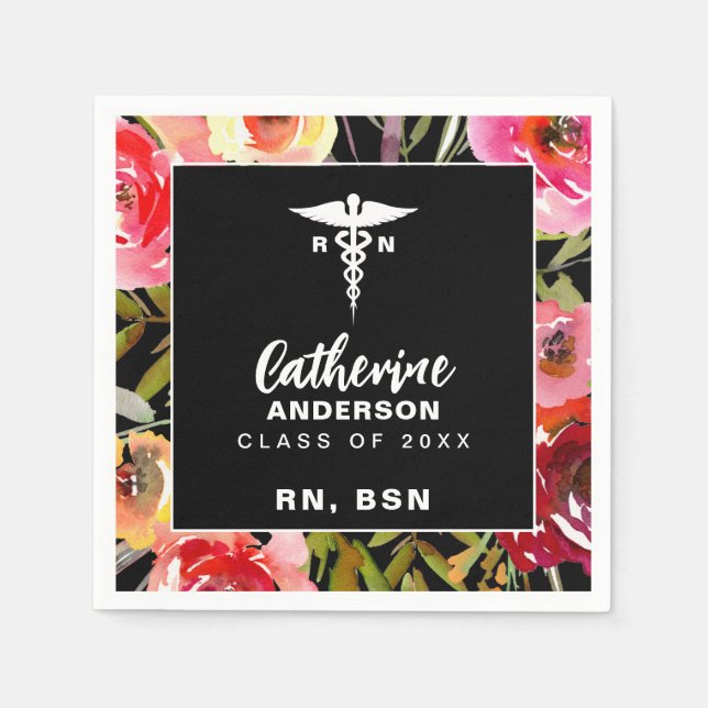 Serviette En Papier Florales roses RN BSN Nurse (Devant)