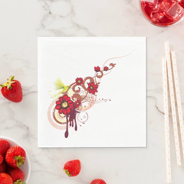 Serviette En Papier Flore avec fleurs rouges et colibri (Créateur téléchargé)