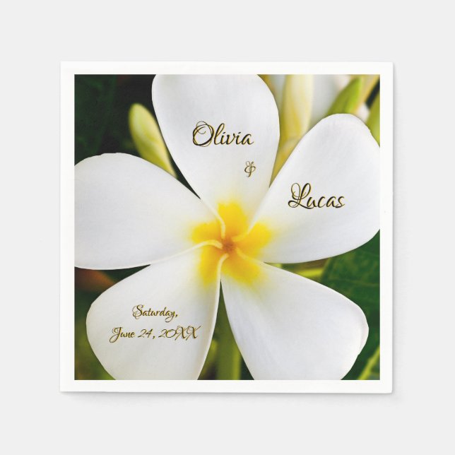 Serviette En Papier Flore blanche tropicale - Nouveaux débuts - Mariag (Devant)