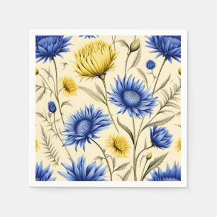Serviette En Papier Flore bleu et jaune élégant