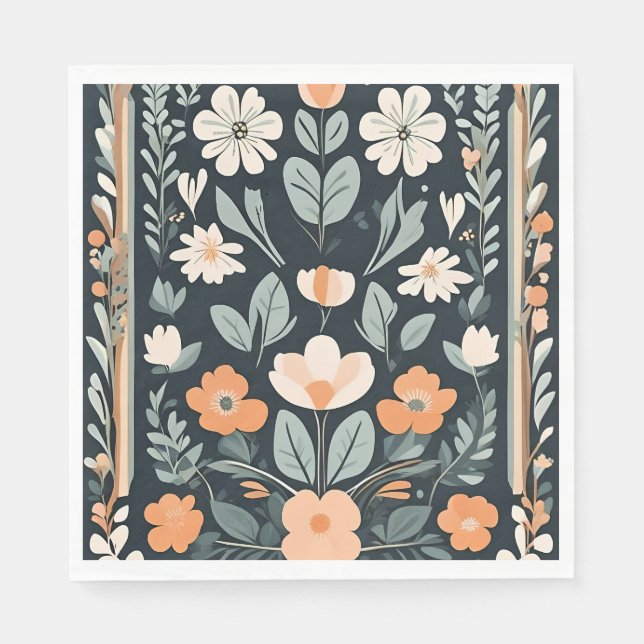Serviette En Papier Flore bleu foncé Folk (Devant)