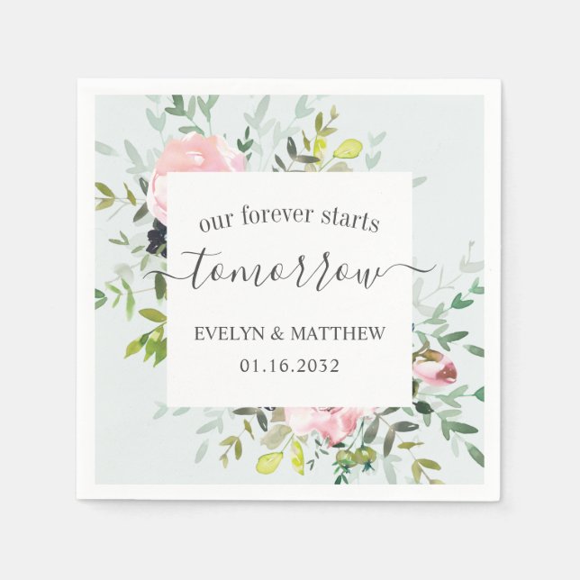 Serviette En Papier Flore Bleu Léger Pour Jamais Commencer Demain Répé (Devant)