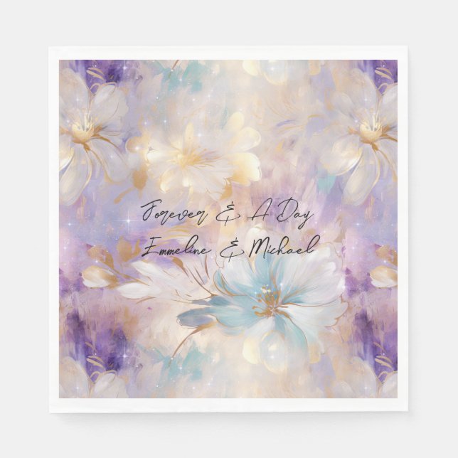 Serviette En Papier Flore bleu violet d'or blanc