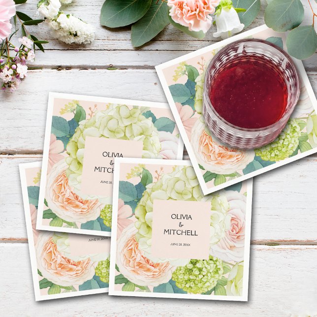 Serviette En Papier Flore Chic Aquarelle Rose (Chic Watercolor Florals Blush Pink Wedding Napkins)